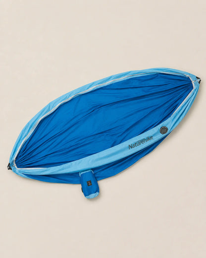 Top-down view inside the blue Naturehike double hammock
