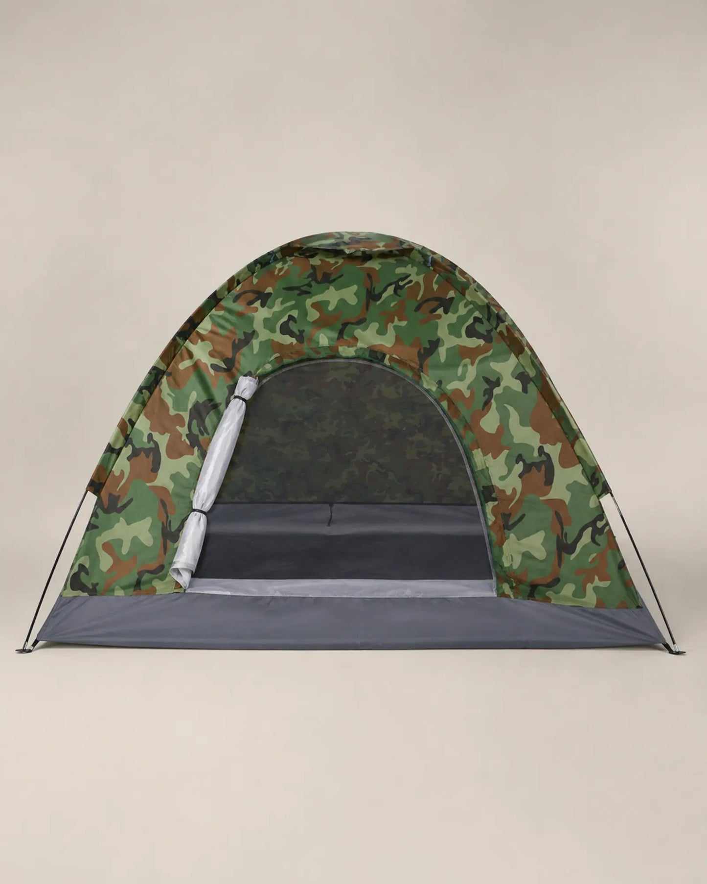ARWE camouflage portable camping dome tent in a front studio view
