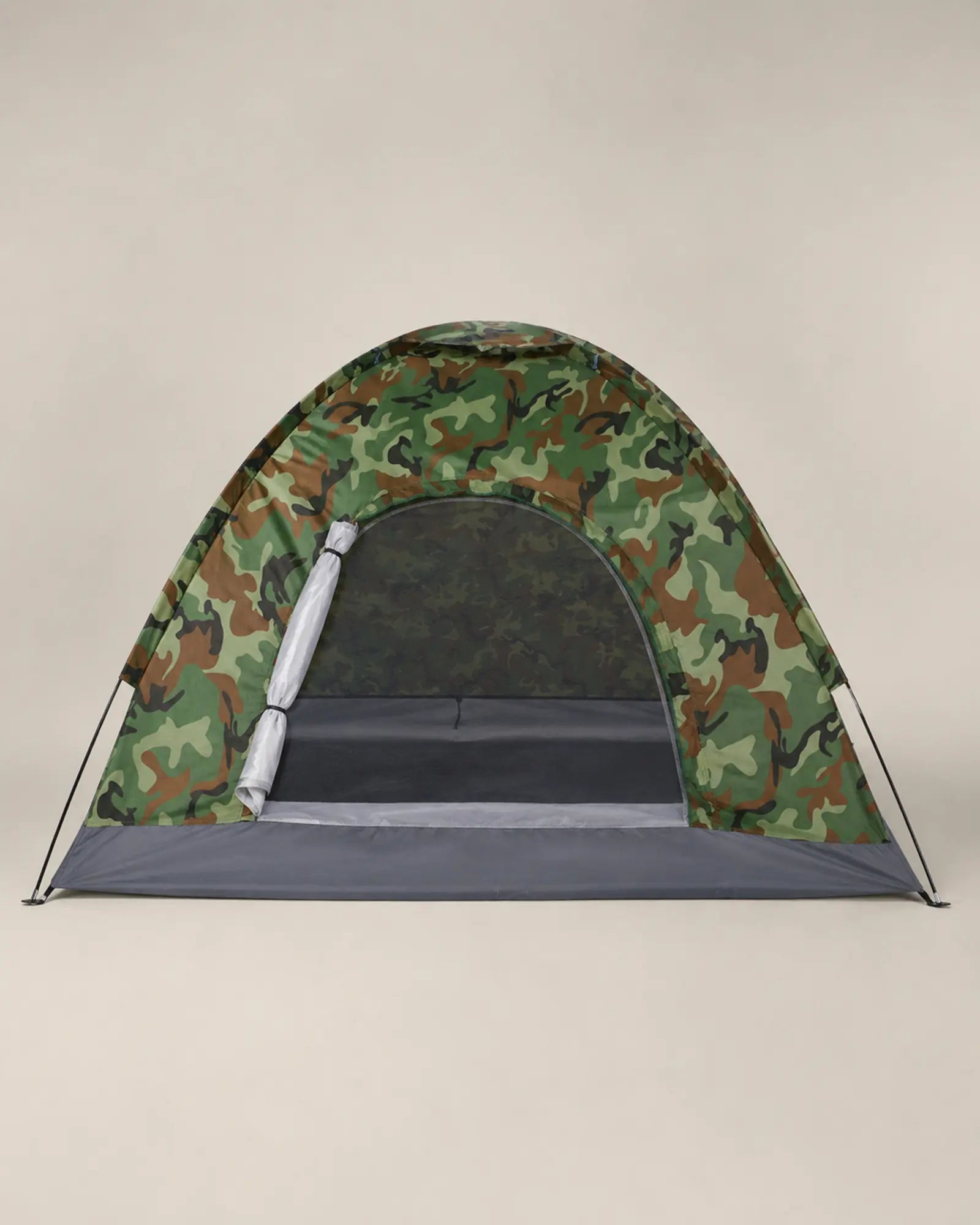 ARWE camouflage portable camping dome tent in a front studio view