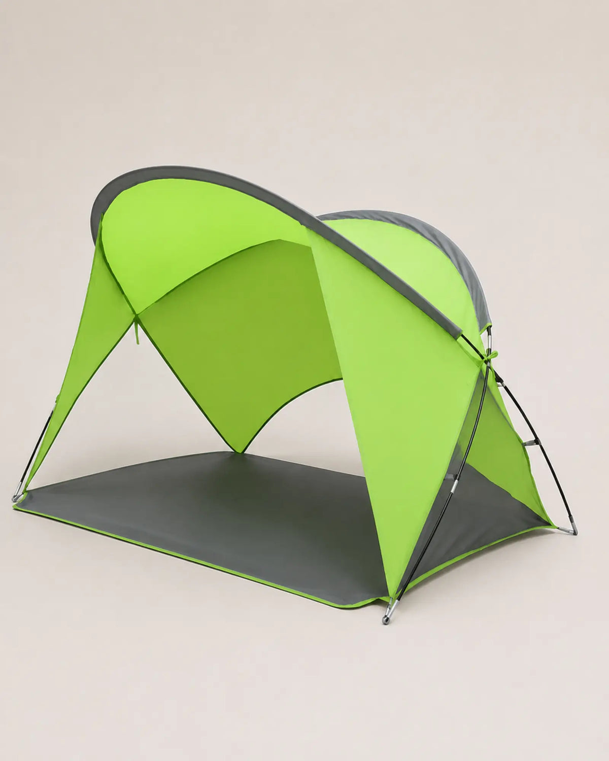 Open Green beach shelter shown from the right rear angle