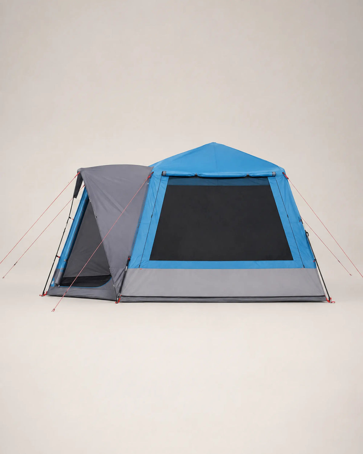 Blue family camping tent shown in a full side profile