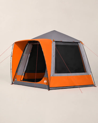 ARWE grey and orange large family tent in a clean studio hero view