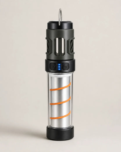 AH06 multifunctional LED camping lantern front hero view on warm stone background