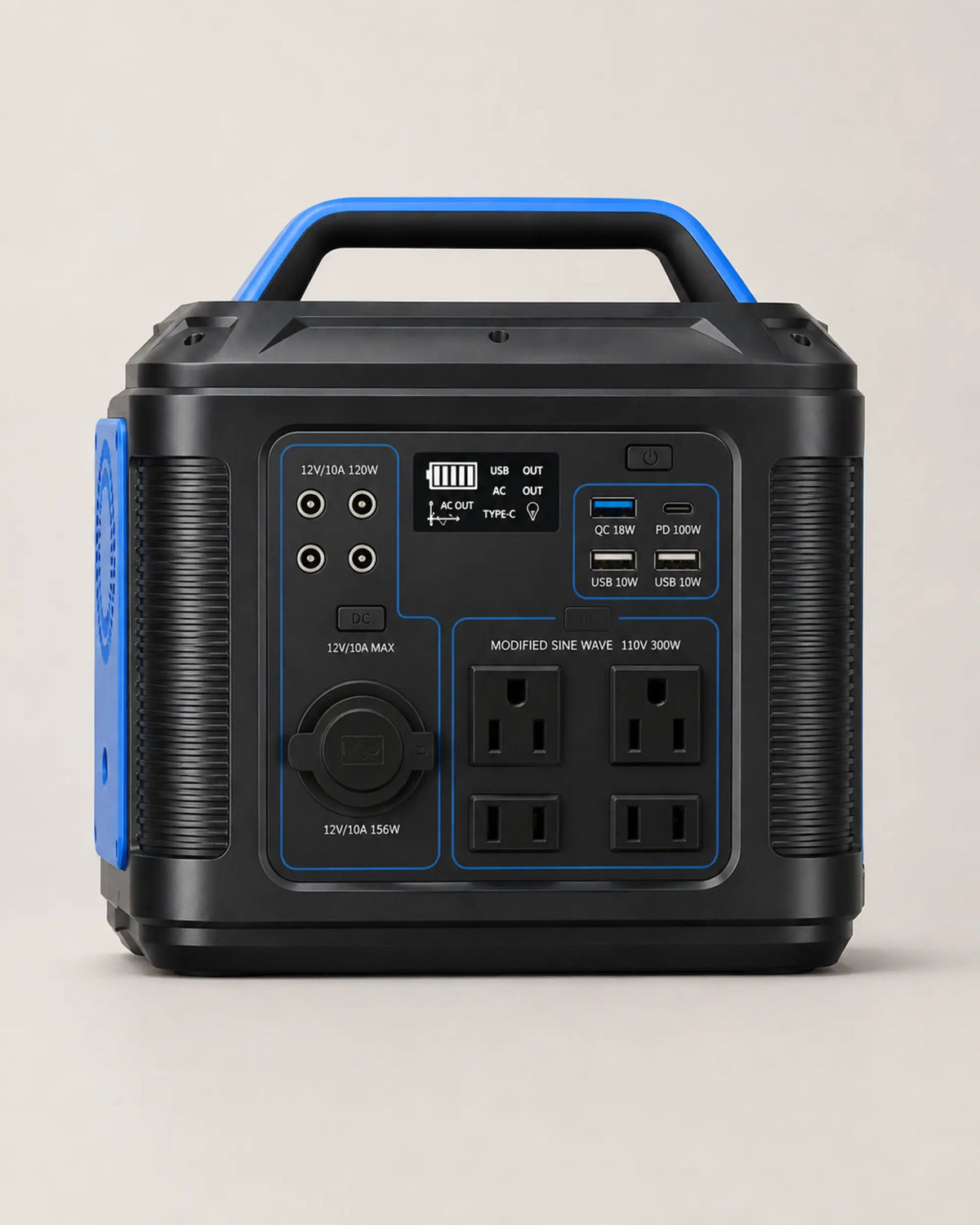 Blue P302 296Wh 300W portable power station front hero view