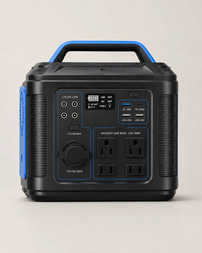 Blue P302 296Wh 300W portable power station front hero view