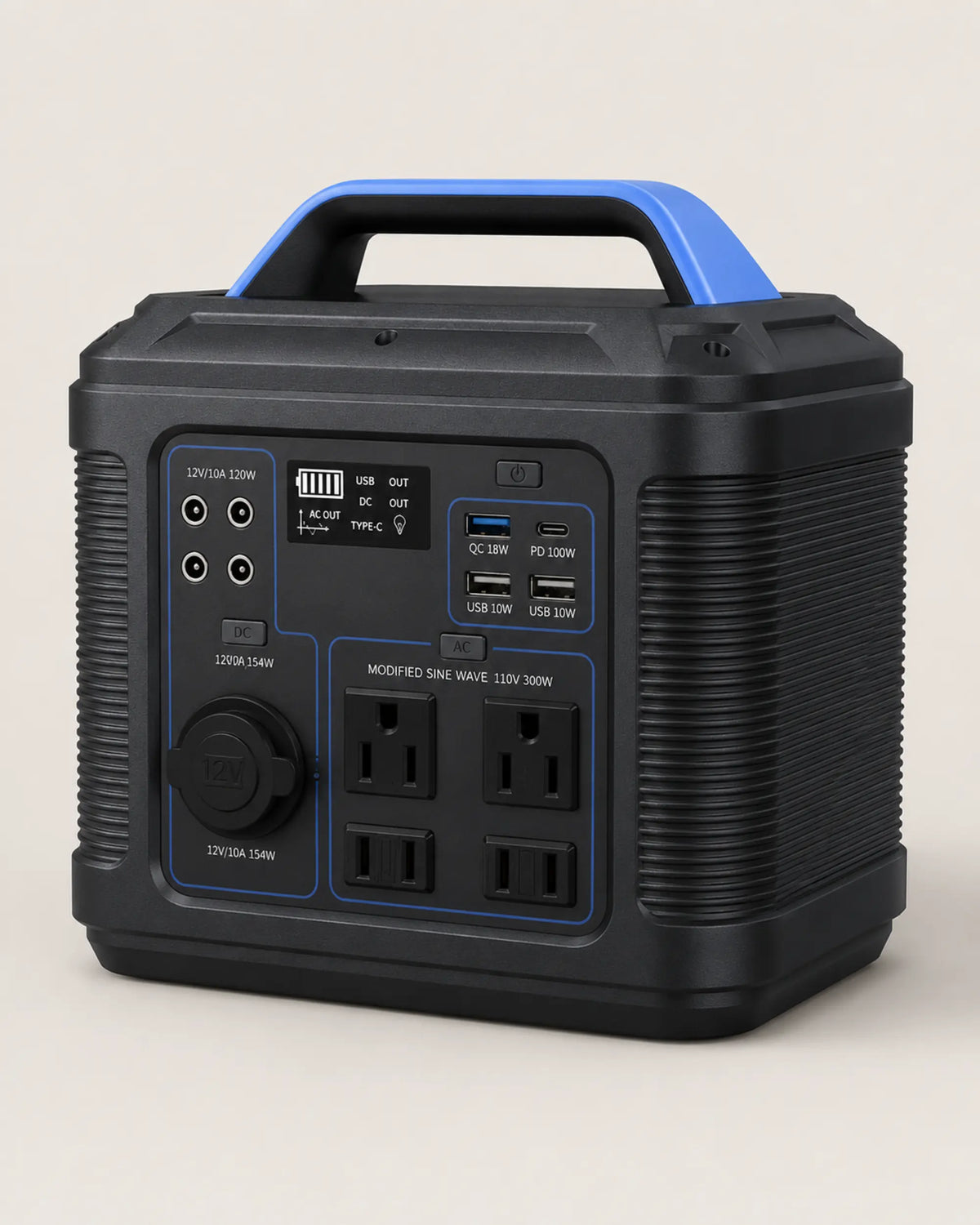 Blue P302 portable power station viewed from the front right