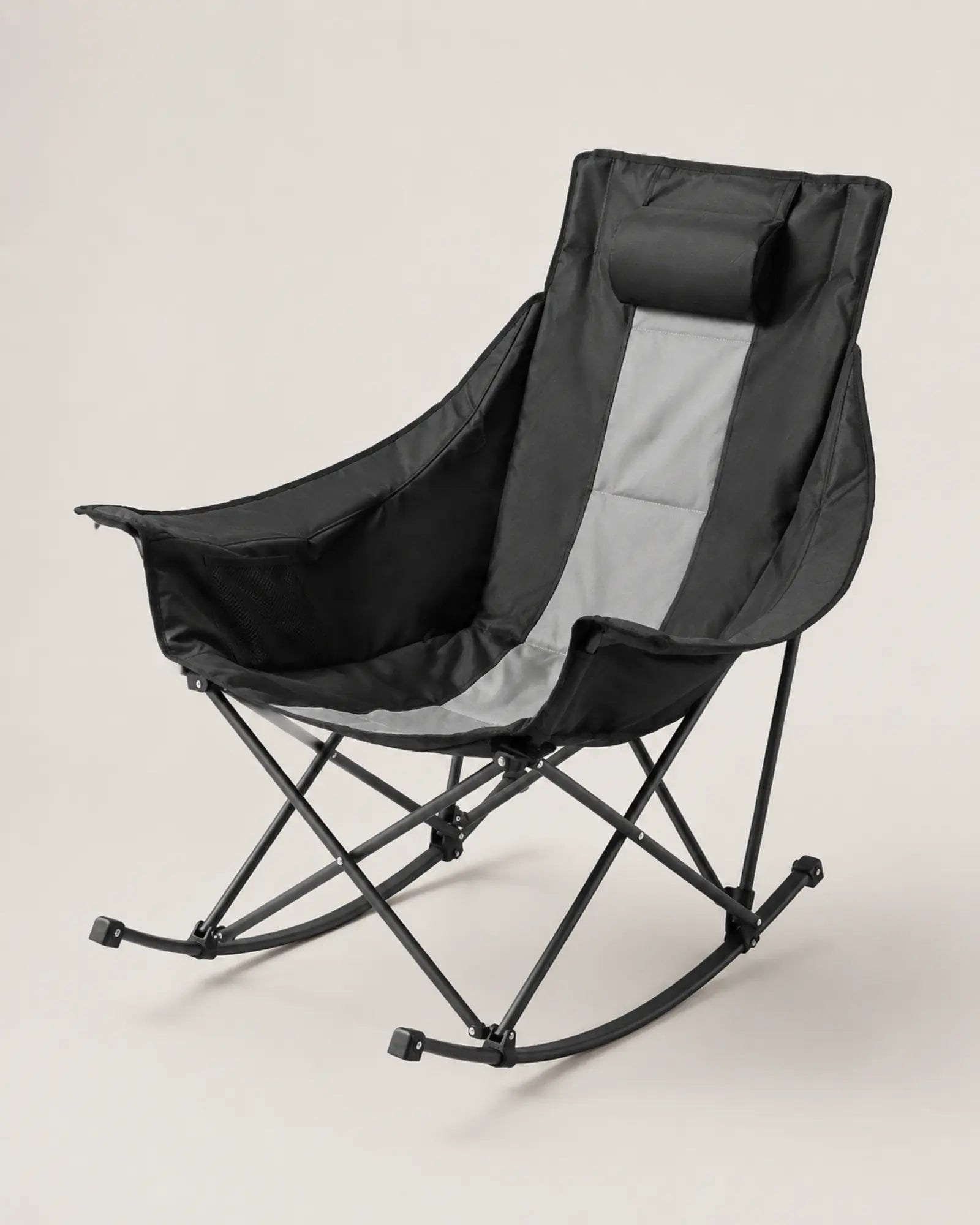 ARWE black and grey padded rocking camping chair in a front studio view