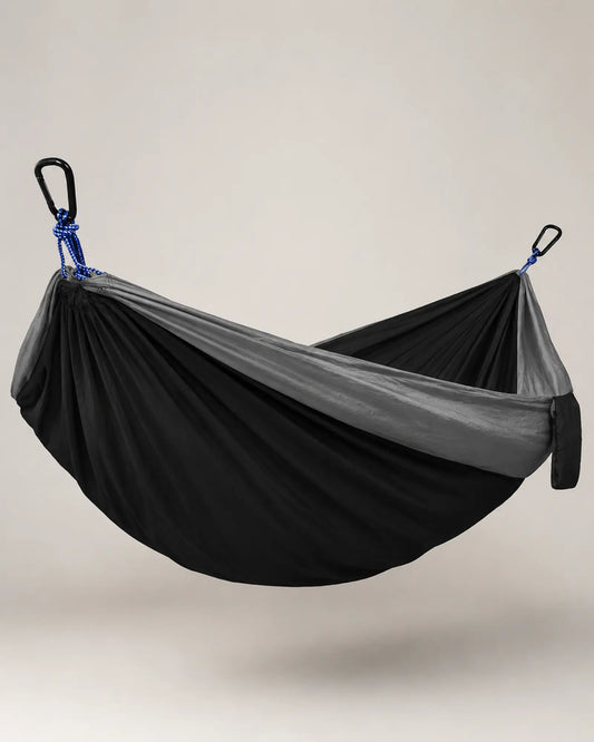 ARWE Black fight gray parachute camping hammock in a front studio view