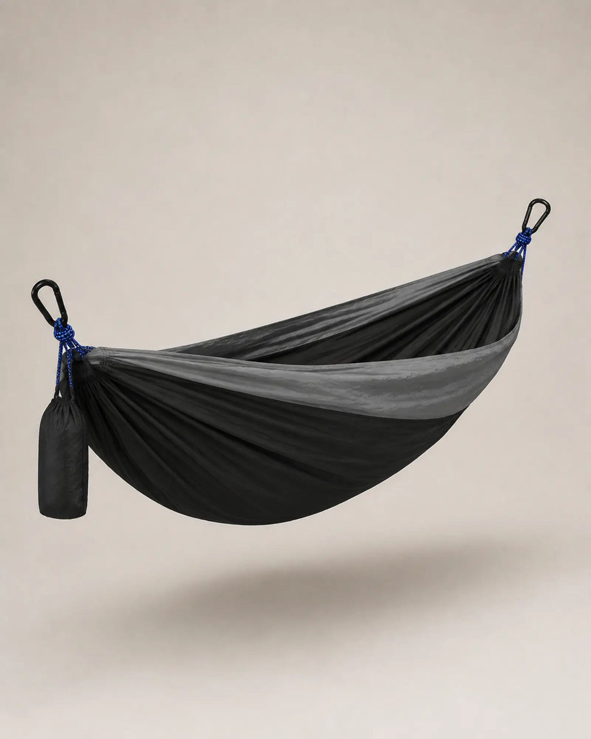 Opposite rear view of the Black fight gray parachute hammock