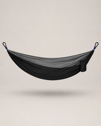 Side profile of the Black fight gray outdoor camping hammock