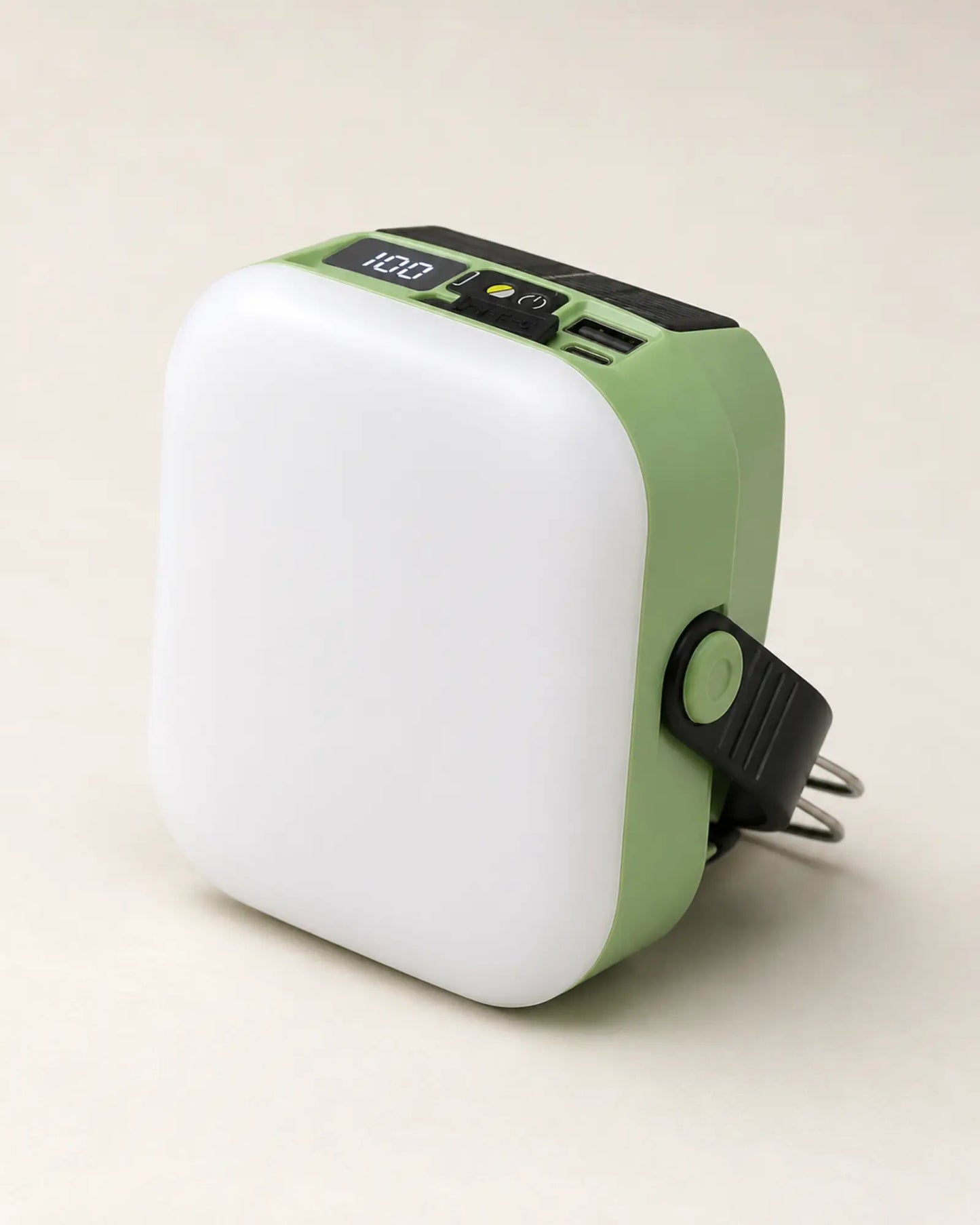 Style B green solar camping lantern with digital battery display