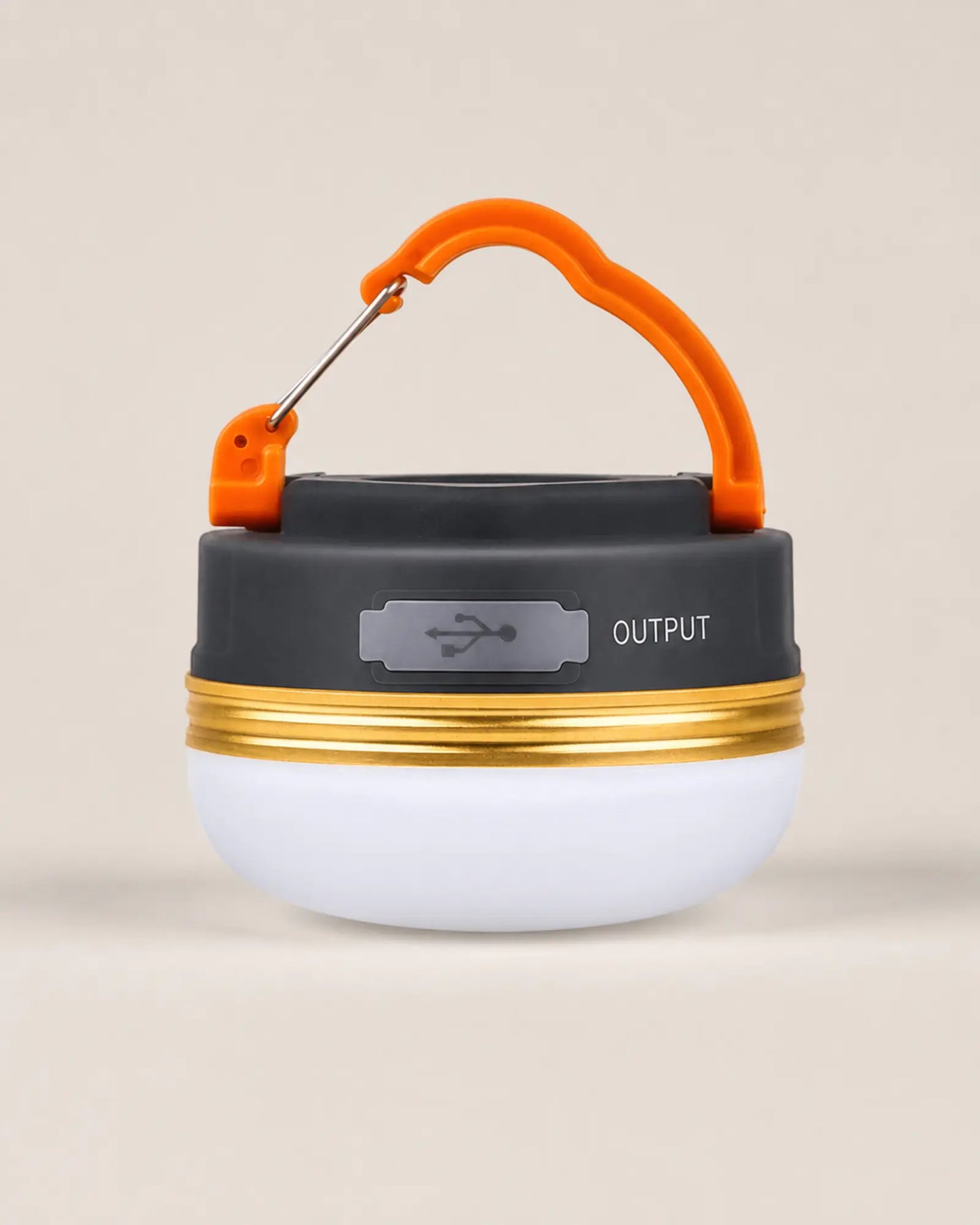Style C compact rechargeable lantern with orange carabiner handle