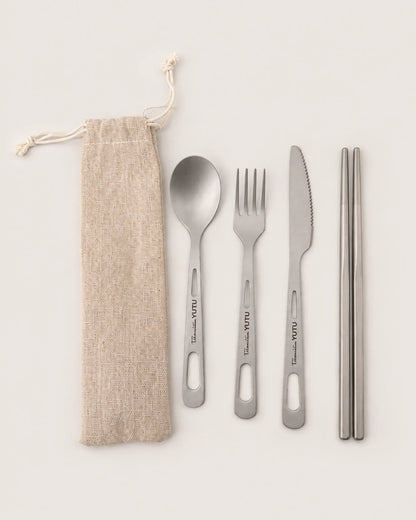Complete ARWE titanium spoon fork knife and chopsticks set with pouch