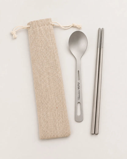 ARWE titanium spoon and chopsticks two-piece set with linen pouch