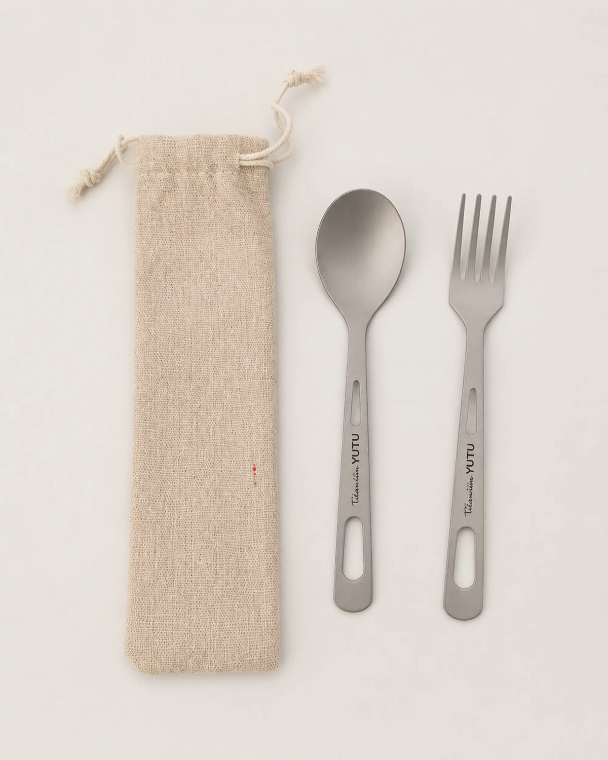 ARWE titanium two-piece spoon and fork set with linen pouch