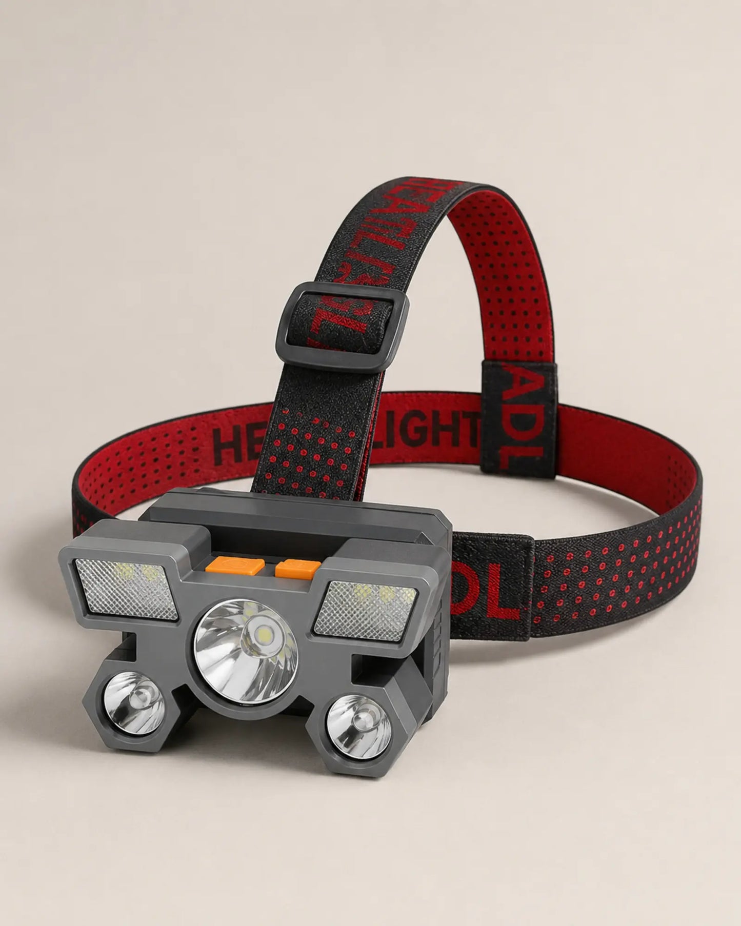 ESMARTER XY501 rechargeable five LED headlamp with grey housing and red straps