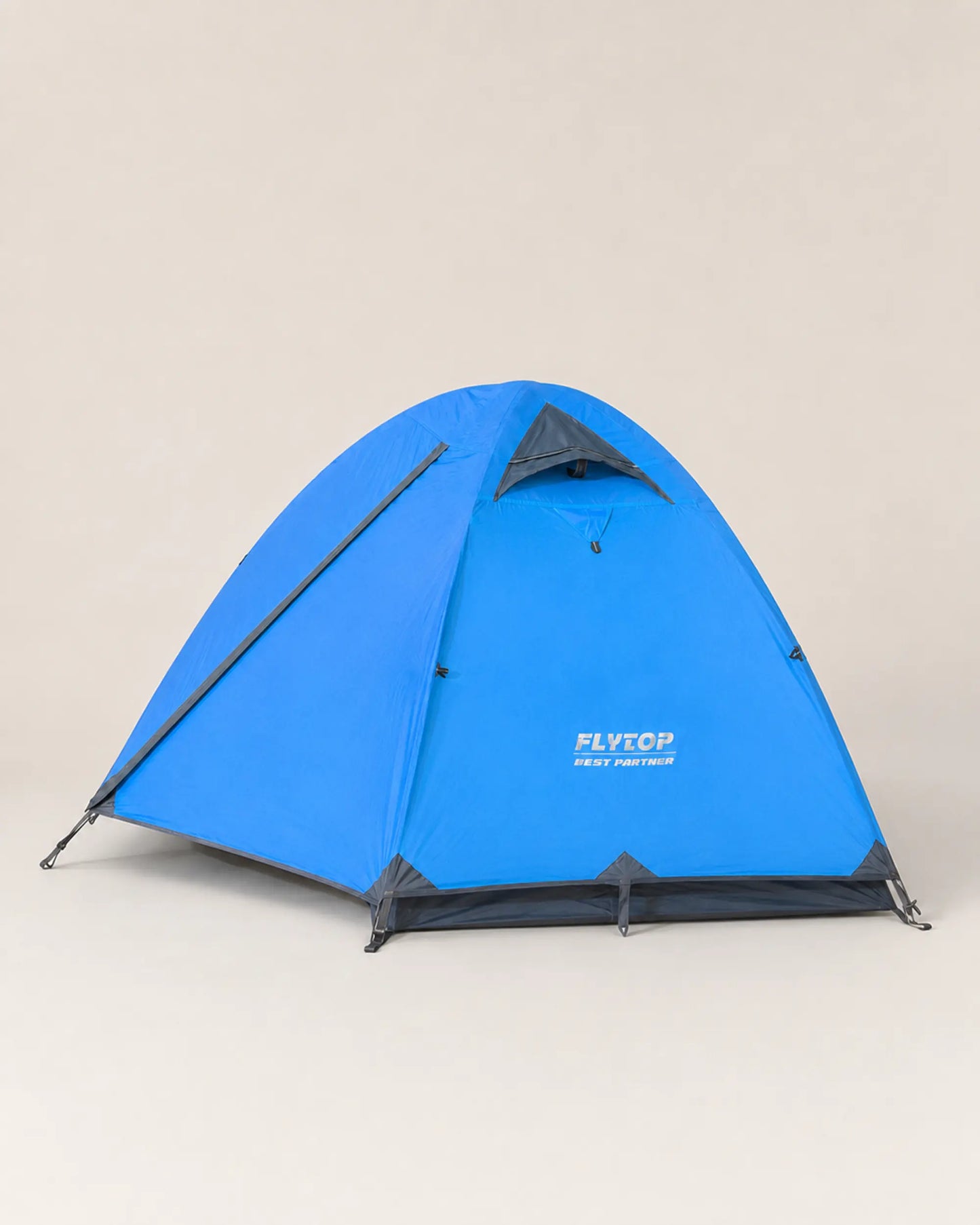 Side profile of FLYTOP blue waterproof dome tent for two campers