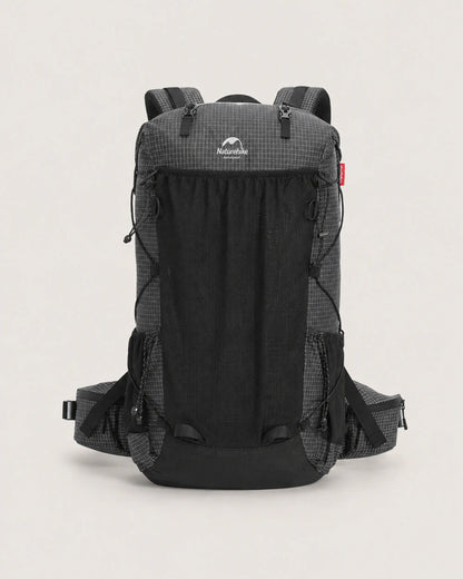 Naturehike 40L Black hiking backpack front view on warm grey