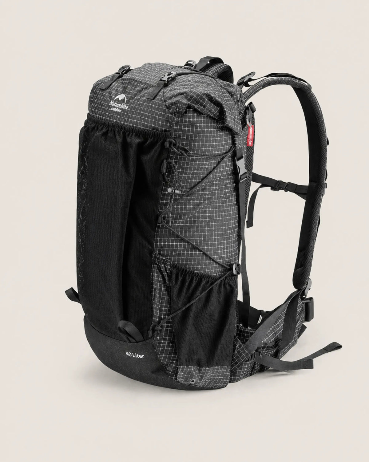 Naturehike 40L Black hiking backpack shown at a clean three-quarter angle