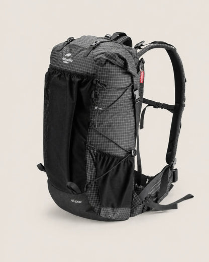 Naturehike 40L Black hiking backpack shown at a clean three-quarter angle