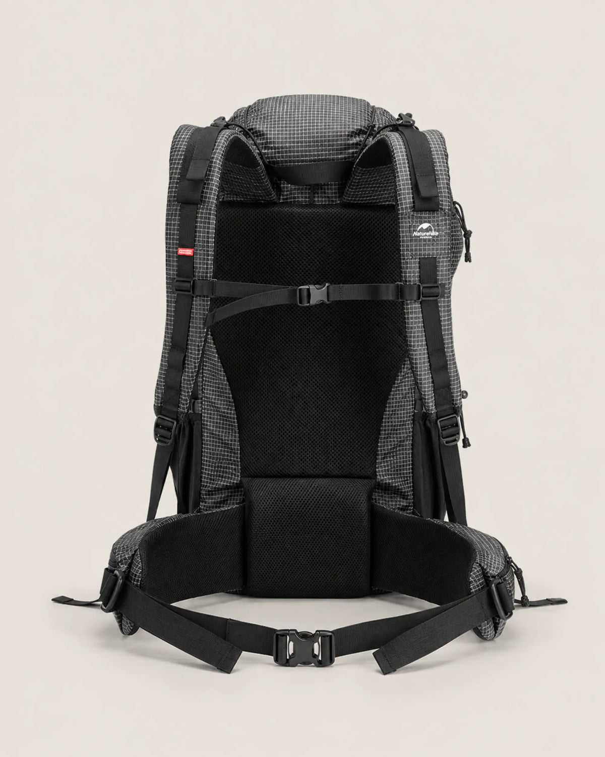 Naturehike 60L Upgraded Black backpack rear harness and lumbar support view
