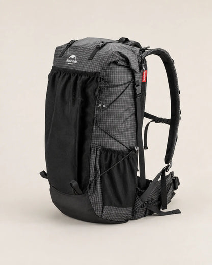 Naturehike 60L Upgraded Black backpack shown from the right three-quarter angle