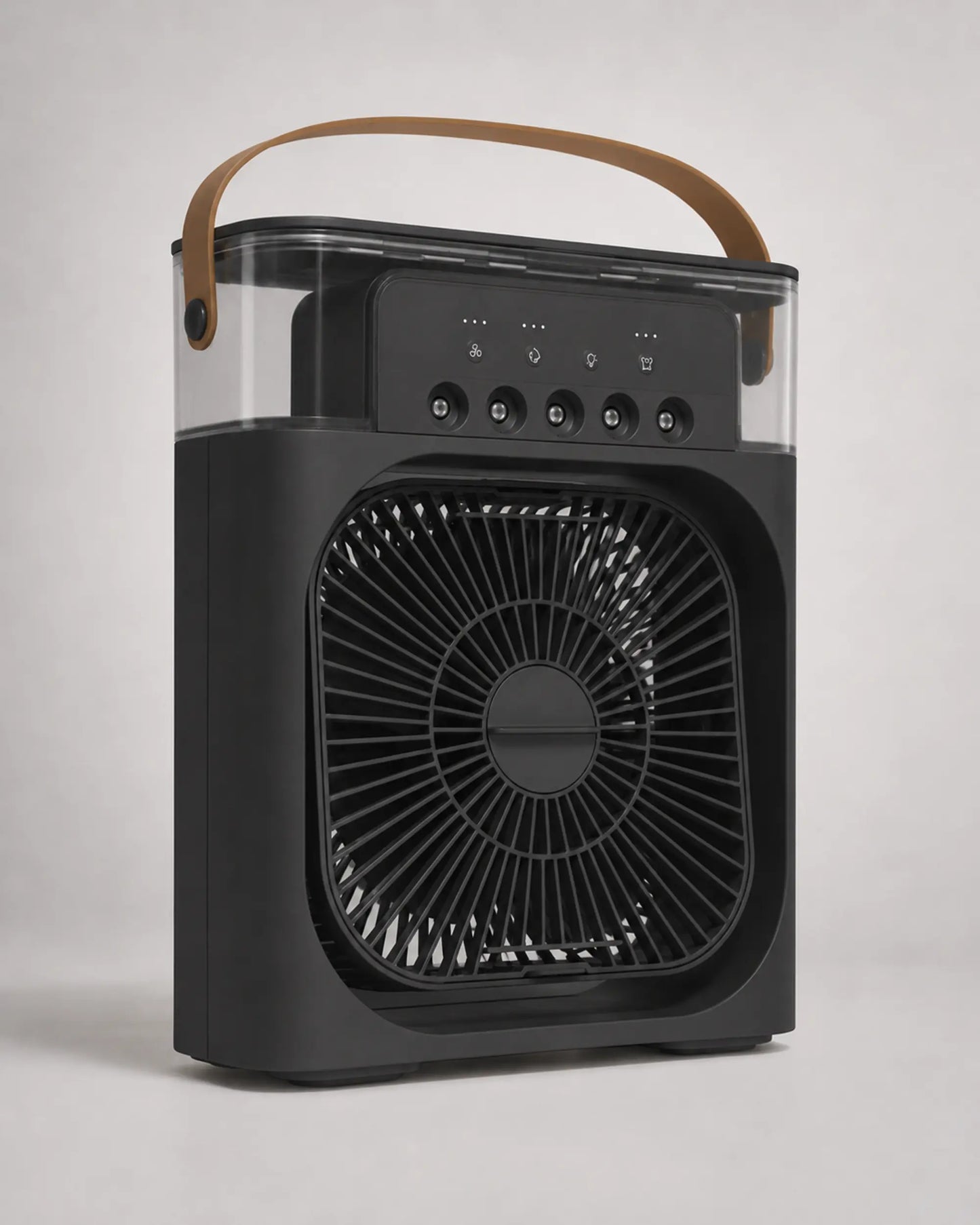 OIMG black portable USB desktop mist fan photographed from the left