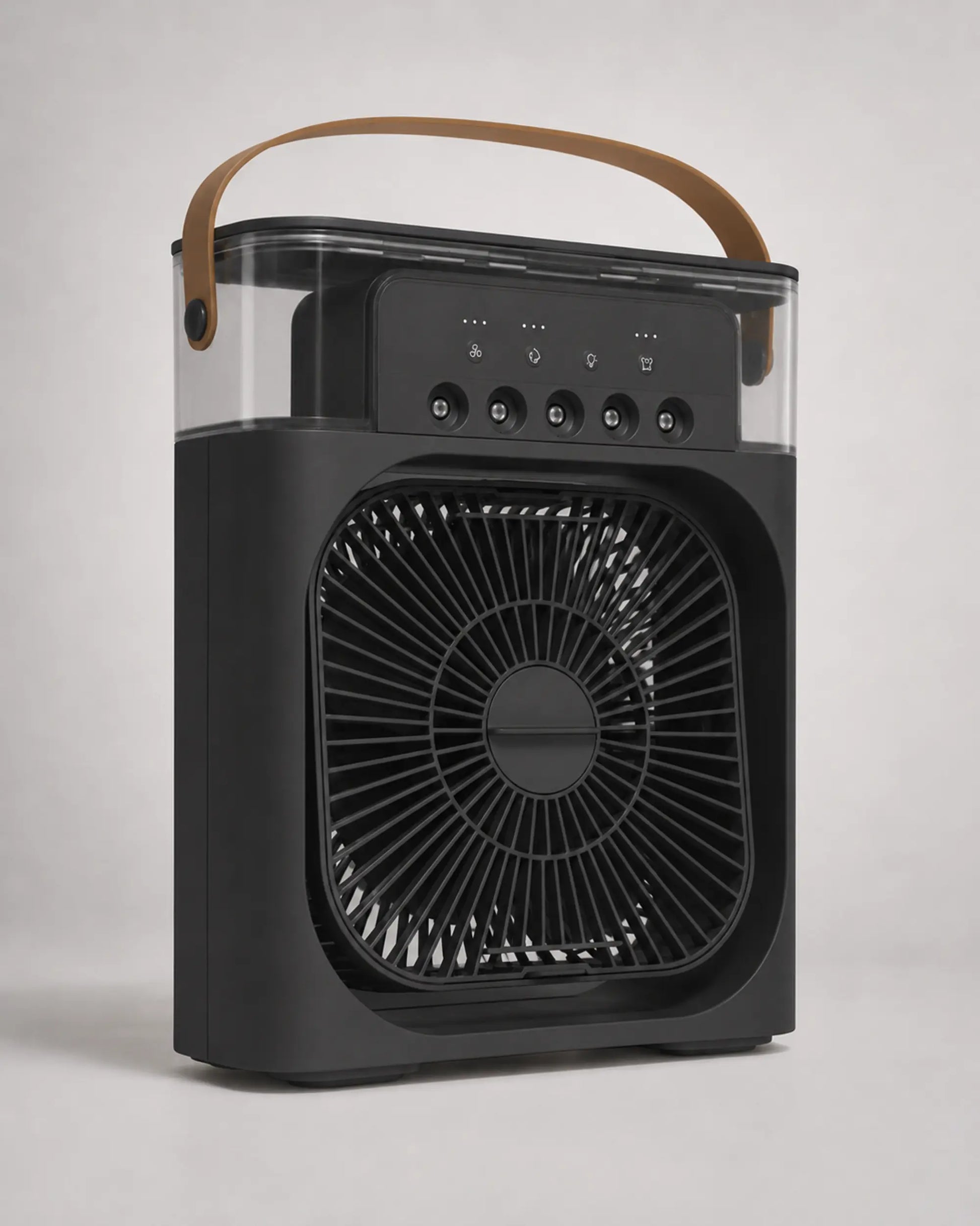 OIMG black portable USB desktop mist fan photographed from the left