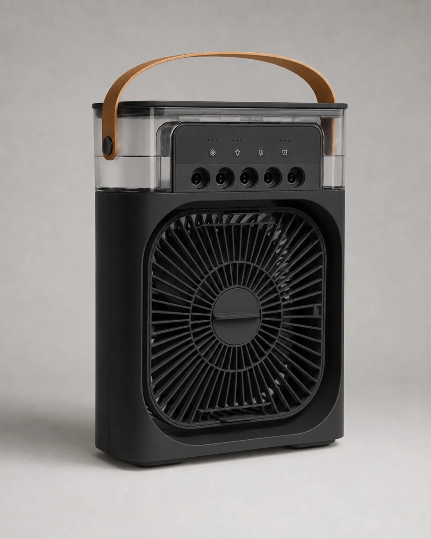 OIMG black portable USB desktop mist fan photographed from the right