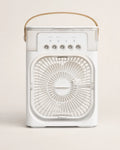 OIMG white portable USB desktop mist fan with clear water tank, front view