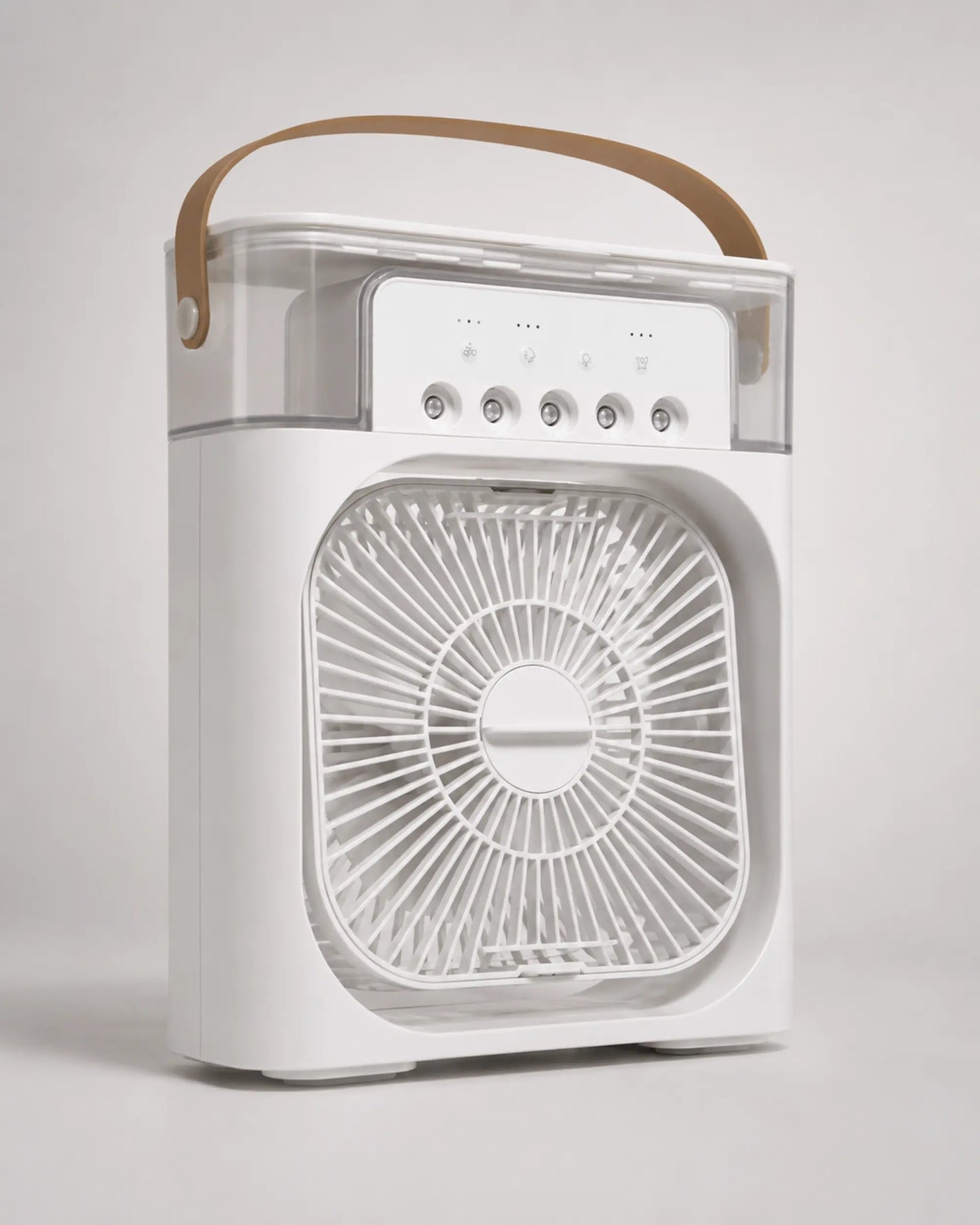 OIMG white portable USB desktop mist fan photographed from the left