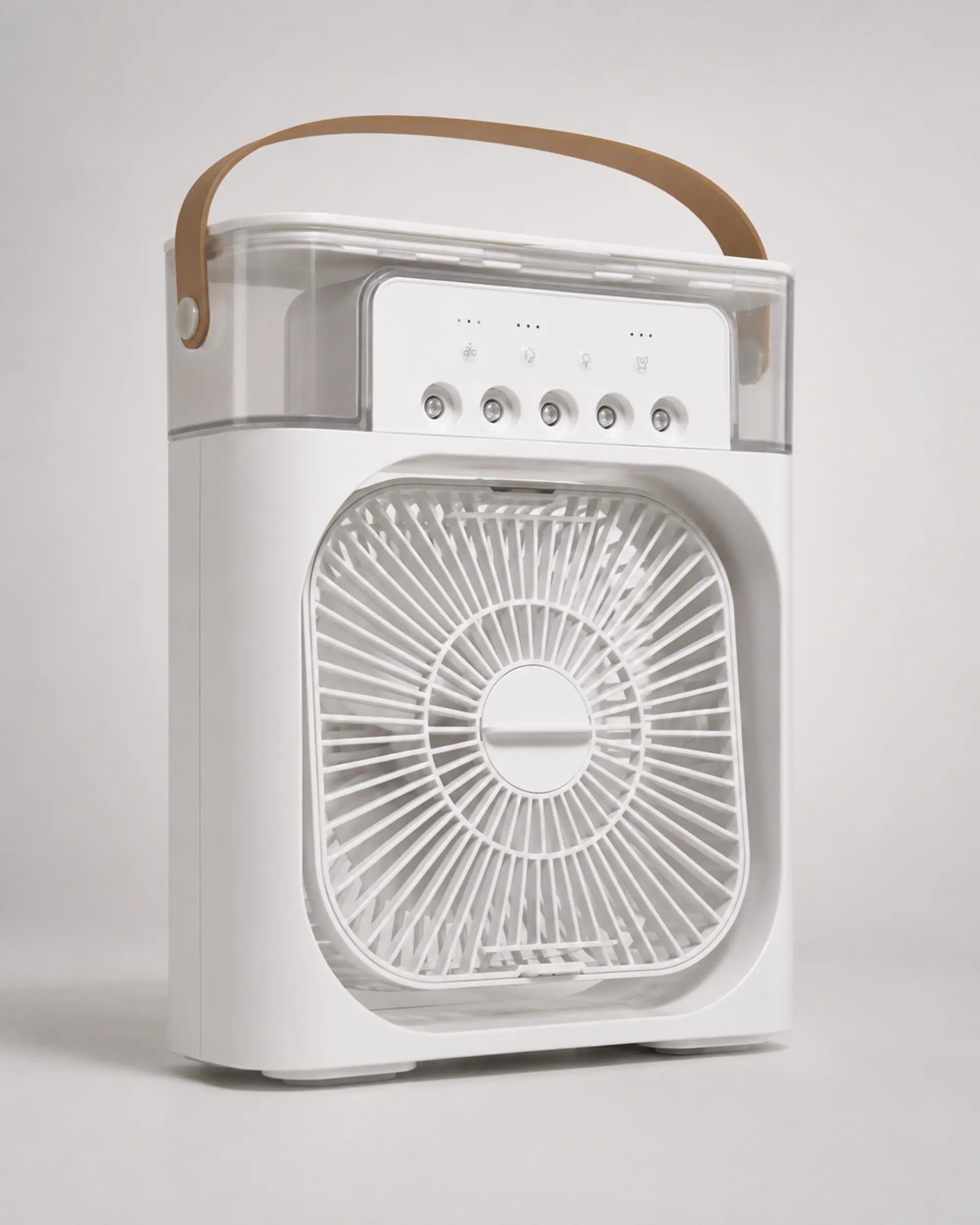 OIMG white portable USB desktop mist fan photographed from the left