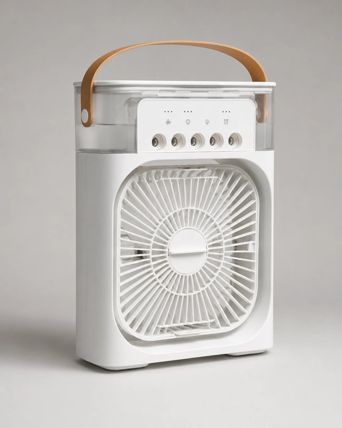 OIMG white portable USB desktop mist fan photographed from the right
