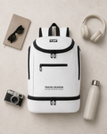 Front zip pocket detail on Scione gym backpack