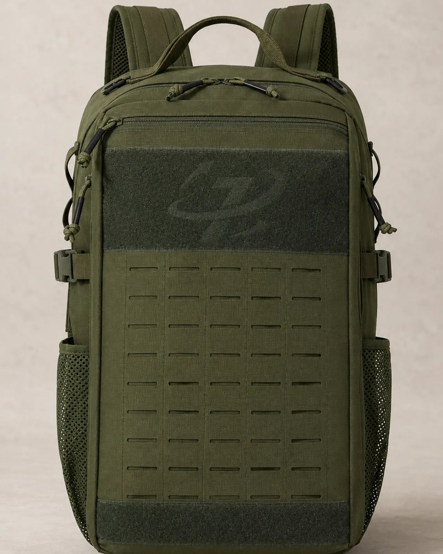 OD green Scione tactical backpack with laser-cut MOLLE front panel