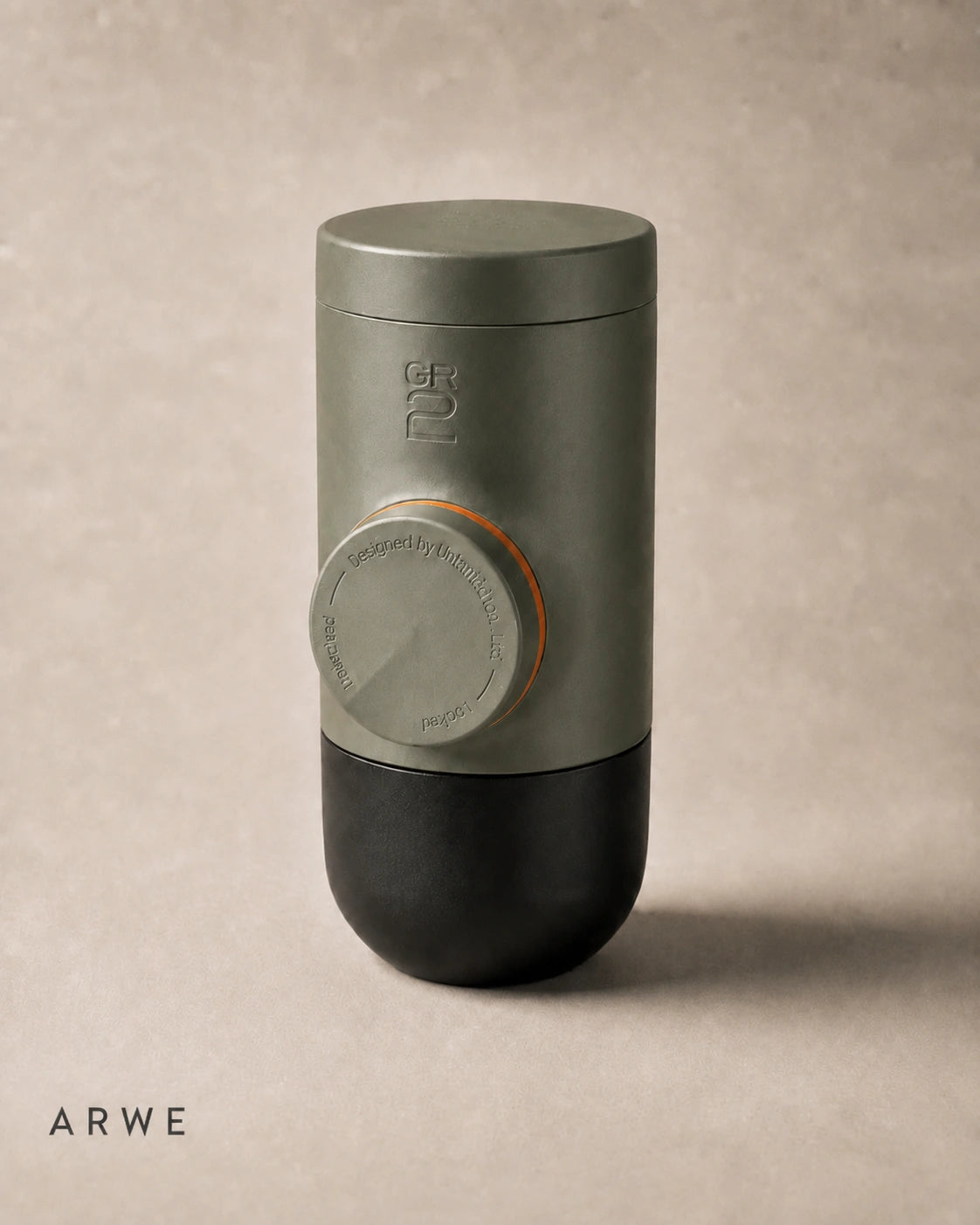 WACACO Minipresso GR2 espresso maker angled view in olive green showing locking dial